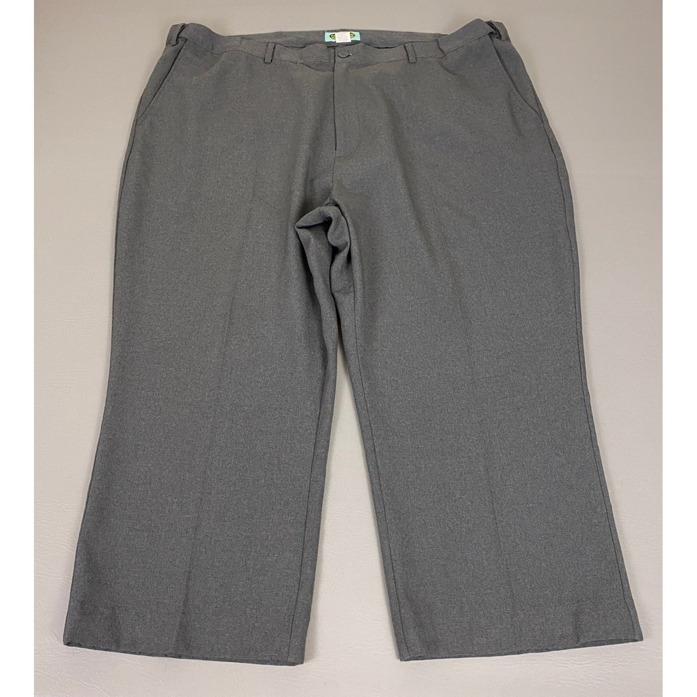 Haband Fit-Forever Dress Pants Mens 46x24.5 46S Gray Flat Front Polyester